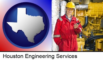 a hydraulics engineer, wearing a red jumpsuit in Houston, TX