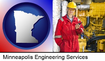a hydraulics engineer, wearing a red jumpsuit in Minneapolis, MN