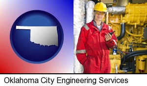 Oklahoma City, Oklahoma - a hydraulics engineer, wearing a red jumpsuit