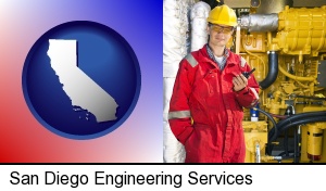 San Diego, California - a hydraulics engineer, wearing a red jumpsuit