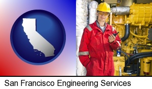 San Francisco, California - a hydraulics engineer, wearing a red jumpsuit