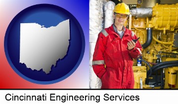 a hydraulics engineer, wearing a red jumpsuit in Cincinnati, OH