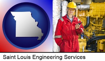 a hydraulics engineer, wearing a red jumpsuit in Saint Louis, MO