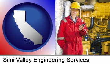 a hydraulics engineer, wearing a red jumpsuit in Simi Valley, CA